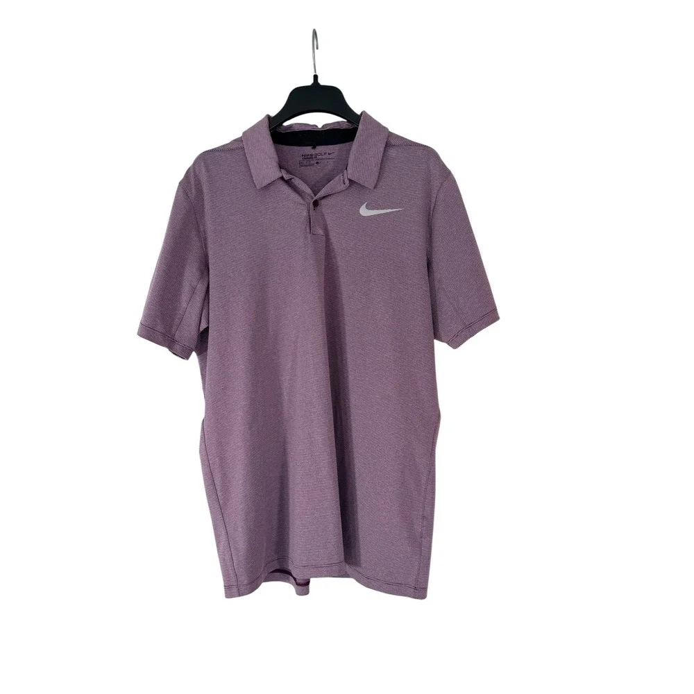 Nike Golf Dri-FIT Polo Shirt Mens Large Purple Plum Micro Stripe Short Sleeve L